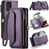 FONREST Custodia a portafoglio in pelle per Samsung Galaxy A52/A52S 5G, chiusura magnetica a portafoglio con cavalletto, blocco RFID, slot per contanti, tasca con cerniera, cordino da polso (viola)