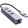 Ksywydu Adattatore USB Ethernet 4 in 1 con Hub USB 3.0 Ethernet, LAN RJ45 Gigabit 1000Mbps, Trasferimento Dati Alta Velocità 5Gbps, Plug & Play, Compatibile con Laptop PC MacBook Surface Tablet Windows MacOS