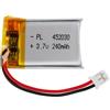Hosifiy Batteria Lipo 3.7V, 240mAh 452030 agli ioni di litio con connessione 2P-PH con passo 2,0 mm