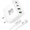 TIBEITA Mac Book Caricatore USB C, 100W 4-Porte Caricabatterie con 240W 2M Cavo | Alimentatore Rapido USBC per MacBook Pro 16/15/14/13 Pollici, MacBook Air (2018~2024) M1/M2/M3/M4, iPhone 17/16/15, iPad