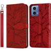 Rostsant Custodia per Motorola Moto G34 2024 Cover a Slot per Carte Portafoglio in Pelle PU Custodia a Libro Albero in Rilievo Cover Telefono per Motorola Moto G34 2024 Rosso