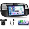 Motorsi Autoradio Android Motorsi 4G+64G per Fiat 500 2007-2015, A-pple Carpaly 1 Din Stereo Radio Quad-Core Bluetooth 5.0 GPS 32EQ Android Auto WiFi FM/RDS Radio, Telecamera Posteriore AHD e Microfono