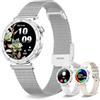 HXQHSTBG Smartwatch Donna 1,19 AMOLED Orologio con Chiamate Bluetooth, Smart Watch Rotondo con Monitoraggio Sonno/SpO2/FC,120+ Modalità Sportive, Pedometer, IP68 Android/iOS, 3 Cinturini (Argento)