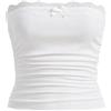 FeMereina Top a tubo da donna con finiture in pizzo senza spalline con fiocco anteriore corto a fascia camicie senza schienale a costine a maglia increspata canotte a fascia Y2K Streetwear, bianco, S
