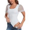 EVELIFE Body da donna Top senza maniche Slim Fit svizzero a pois in rete manica a sbuffo casual in pizzo tuta top camicetta camicie, bianco, XL