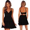 Hanaoops Abito Estivo da Donna Sexy Vestiti Corti con Scollo a V Cinturino per Spaghetti Senza Maniche Mini Abito da Spiaggia Casual Copricostume Abiti in Pizzo per Festa Spiaggia Hawaii