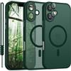 YUANDMI Cover Magnetica per iPhone 16 Compatibile con MagSafe, Custodia per iPhone 16 Case Traslucida Opaca Ultra-Sottile Anti-Scivolo Resistente ai Graffi, Verde Scuro