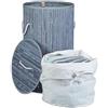 Relaxdays Cesto Portabiancheria, Rotondo, Pieghevole, 70 L di Volume, Coperchio e Sacco di Cotone, Ø 41 cm, Grigio