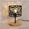 Osairous Lampada da Tavolo, Lampada da Comodino E14, Lampada da Scrivania con Base in Legno e Paralume in Metallo per Camera da Letto Soggiorno Bar, Nero (Senza Lampadina)