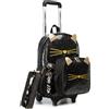 Egchescebo Zaino Trolley Scuola Elementare Bambina Ruote Regoli da Viaggio Carrello Porta per La Bimba Ragazza Rimovibile Gatto di Pelle Seven Media Asilo Bambino Superiori Rotelle 17 3pcs Nero