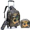 Egchescebo Zaino con Rotelle Bambini Trolley Zainetto Asilo Scuola Elementare Primaria 17" 3PCS Borsa Pranzo Portamatite Media Carrello Ruote Valigia Ragazzi Cavalcabile per Rullo Calcio Marrone