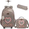 Egchescebo Zaino Trolley Scuola Elementare Cordata Bambina con Ruote Regoli da Viaggio Carrello Porta per La Bimba Ragazza Seven Media Asilo Bambino Stitch Superiori Ragazza Rotelle 17 3pcs Caffè