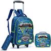 Egchescebo Zaino con Rotelle Bambini Trolley Zainetto Asilo Scuola Elementare Primaria 17" 3PCS Borsa Pranzo Portamatite Media Carrello Ruote Valigia Ragazzi Cavalcabile per Rullo Dinosauri Blu