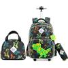 Egchescebo Zaino con Rotelle per Ragazzo Carrello Porta Trolley Scuola Primaria Astuccio Bambina Giocattolo di Dinosauro Ragazzo Ruote Lunch Box 17" 3PCS Borsa da Scuola a Rullo Ragazzo Bambini Verde