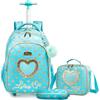 Egchescebo Zaino con Rotelle Bambina Trolley Amore Zainetto Asilo Scuola Elementare Primaria 17" 3PCS Borsa Pranzo Portamatite Media Carrello Valigia Ragazza per Valigia da Viaggio Peluche Blu Cielo