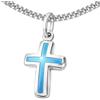 CLEVER SCHMUCK - Collana con ciondolo a forma di croce (mini, 12 mm), azzurra, catenina maglia barbazzale da 38 cm, in argento 925