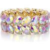 Clearine Moda Donna Scintillante Cristalli di Strass Bracciale Stretch per Matrimonio Festa Prom Iridescente AB Oro-Bottom