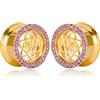 Vankula Dilatatori Lobo Double Flared tunnel dilatatore orecchie Fiore con Zirconi in Acciaio inossidabile lobi piercing espansori Gioielli Uomo Donna 19mm(3/4) Oro Viola