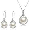 Clearine Wedding Bridal 925 Argento CZ Peral d'acqua dolce completamente ingioiellato Collana Ciondolo Gancio Dangle Orecchini Set,Set regalo di gioielli per mamma/moglie/donna