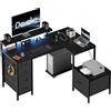 Devoko Scrivania Gaming Angolare Con Led E Prese,139 x 120 cm Tavolo Gaming Con 3 Cassetti In Tessuto, Scrivania Angolare Con Supporto Per Monitor Per Casa Ufficio, Nero