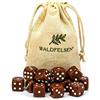Waldfelsen 6, 12, 20, 30 o 50 dadi di alta qualità di dimensioni standard da 16 mm in acrilico, dadi da gioco a 6 lati, accessori da gioco, set con sacchetto in tessuto (marrone, 12 pezzi)