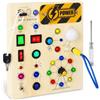 LIAILA Busy Board Montessori 1 Anno, Giochi Montessori in Legno con 10 Interruttori e 19 Luci LED, Pannello Sensoriale Activity Board Educativa, Giochi Bambini 1 2 3 4 Anni Regalo Bimbo e Bimba