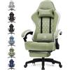 GTPLAYER Sedia da gaming, ergonomica, da scrivania, con superficie in tessuto, cuscino a molla, braccioli di collegamento e poggiapiedi, Verde