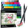Ohuhu - Set di 80 pennarelli a punta pennello con 72 fogli da colorare - Pennarelli a doppia punta fine e pennello per libri da colorare per adulti senza sbavature - Set di pennarelli