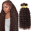 Tuheerst Deep Wave Human Hair Bundles #4 Chocolate Brown Bundel Echthaar Human Hair Extensions Echthaar Tressen Double Weft Remy Hair 3 Bundle Total 300g 34 34 34 Inch