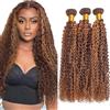Tuheerst Curly Wave Human Hair Bundles P430 Highlight Brown Bundel Echthaar Human Hair Extensions Echthaar Tressen Double Weft Remy Hair 3 Bundle Total 300g 30 30 30 Inch