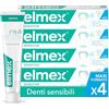 Elmex - Dentifricio Sensitive 4x75ml (Consegna in 48 Ore), Dentifricio per Denti Sensibili, Protezione delle Gengive, Sollievo dal Dolore dei Denti, Gengive Irritate, Formula Delicata contro la Carie