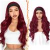 BARSDAR Ondulato Parrucca con Fascia, 66cm Lungo Hair Body Ondulati Sintetici Headband Wig per le Donne Dall'aspetto Naturale Capelli Parrucche Wear and Go Senza colla Parrucche - Borgogna Rosso