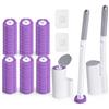 JIYANA Monouso Scopino Bagno WC, confezione da 2 con manico estensibile e supporto. Spazzolone Bagno WC, fornito con 54 ricariche per la pulizia di bagni, vasche da bagno, lavandini e pavimenti (Viola)