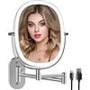 FUNTOUCH Specchio da trucco ricaricabile illuminato da parete, ingranditore a doppia faccia 1X/7X, opzione 3 luci dimmerabile, braccio pieghevole estensione, ovale