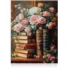 Dazzlewall Stampa Fiori Vintage e Libri Antichi, Poster con Mazzetto di Peonie e Rose Classiche e Libri Antichi Decorati per Studio Camera da Letto Soggiorno Biblioteca 30×40 cm Senza Cornice