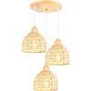 iDEGU - Lampadario a sospensione moderno in legno e bambù di design a spirale vintage E27, illuminazione a soffitto retrò in rattan per soggiorno, camera da letto, sala da pranzo (circolare)