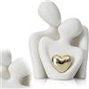 Aurobest Statua Coppia Romantica con Dorato Cuore, Scultura Innamorati, Soprammobili Casa Moderni, Regalo Sposi per Anniversario, Matrimonio, Statuette Decorative Moderno per Camera Letto, Soggiorno (Bianco)
