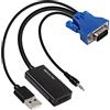 CERRXIAN VGA a HDMI con cavo adattatore audio, ingresso VGA a uscita HDMI, adattatore video 1080p, per PC, notebook, monitor, proiettori, ecc. 7,8 pollici