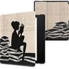 kwmobile Custodia eReader Compatibile con Amazon Kindle Oasis 10. Generation Cover - eBook Reader Flip Case - nero/beige - Ragazza e Libri