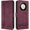 Bravoday Cover per Honor Magic6 Lite 5G, Flip Custodia in Pelle PU con Slot per Schede, Portafoglio Custodia, Vino Rosso