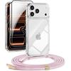 DiDaDi Set di 5 in 1 per iPhone 17 Pro Max con cinturino trasparente, custodia protettiva rimovibile con cordino, 2 pellicole protettive in vetro temperato e lente per fotocamera (oro rosa)