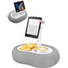 Miledi Cuscino Supporto Tablet per Letto e Divano, Supporto Kindle e iPad Regolabile a 360° per Dispositivi da 5 a 12,9 Pollici, con Porta Bicchiere e Vassoio Snack per Lettura e Relax, Grigio