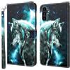 CLM-Tech Custodia compatibile con Samsung Galaxy A17 5G / A26 5G - Sintetica Pelle Cover, Portafoglio con Funzione Supporto e Slots, Case Lupo blu nero