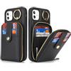 SailorTech Custodia per telefono per iPhone 11 Supporto ad anello con cerniera per carta di credito, iPhone 11 Custodia in pelle Portafoglio con portacarte per donne-Nero