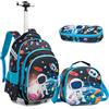 Egchescebo Zaino Trolley Scuola Astronauta dal Guscio Duro Elementare Bambino Ragazzi con Ruote Regoli da Viaggio Carrello Porta per La Bimba Ragazzo Media Asilo Superiori Rotelle 16 3Pcs Blu