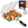 AIGMM AIZOAM - Cestino per griglia per barbecue all'aperto, grande cestino in acciaio inox con manico rimovibile, griglia portatile per pesce, ideale per carne, pesce, verdure, accessori per grigliare