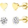 FACOKO Orecchini a Cuore con Zirconi in Titanio, Schiena Piatta, Colore Oro, 5 mm - Gioielli Eleganti per Donna，ipoallergenici oro 14 carati per lobi forati multipli (5 mm-Oro-Cuore&CZ retro piatto)