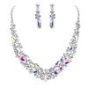 Clearine Parure Gioielli Matrimonio Sposa Collana Orecchini Set per Donne Cristallo Austriaco Marquise Grappolo Collo Pendente Iridescente Trasparente AB Argento-Fondo
