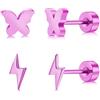 FACOKO Orecchini in Titanio con Design Farfalla e Fulmine, Colore Rosa, 4mm, Senza Nichel, Ipoallergenici, Regalo per Donna (Farfalla e fulmine rosa-4MM)