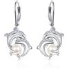 AENEAS Orecchini a forma di delfino in argento Sterling con perle pendenti, orecchini a goccia con perle di delfino, regalo per donne e ragazze con confezione regalo, Argento sterling, Perla
